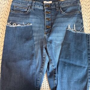LC Lauren Conrad High-Rise Distressed Blue Button-Fly Jeans
